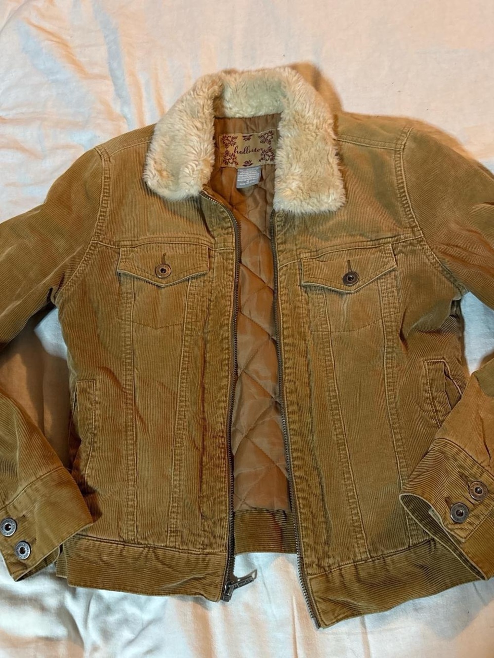Hollister Tan Corduroy Jacket with Cream Sherpa Collar